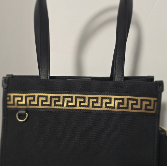Versace Tote Bag Black Metallic Gold Handbag With Dust Bag RARE NEW - Picture 5 of 15